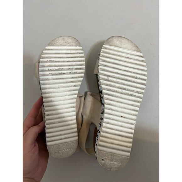 Skechers Luxe Foam Sz 8 Beige Blue Platform Espadrille Velcro Faux Buckle Entry - Picture 8 of 8